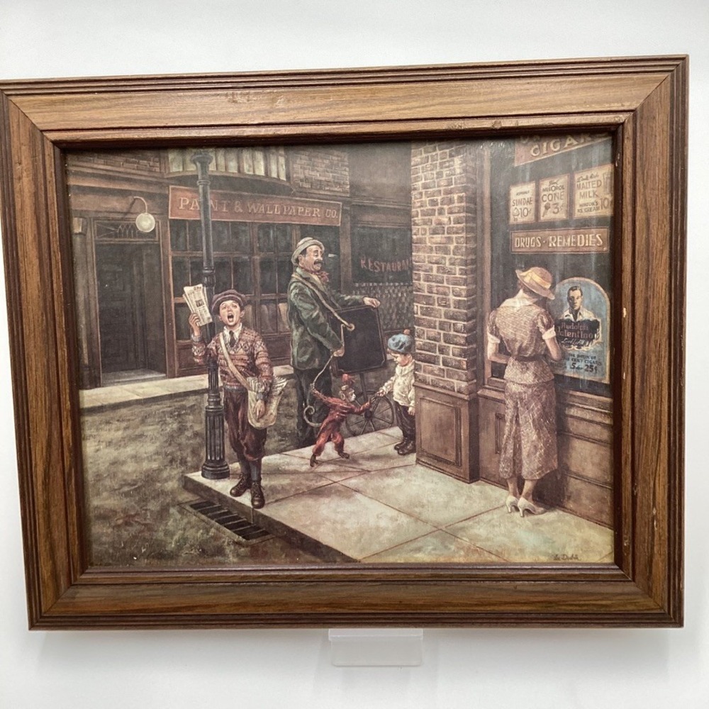 Vintage "The News Hawker" by Lee Dubin Framed Print Sealed‎ Frame